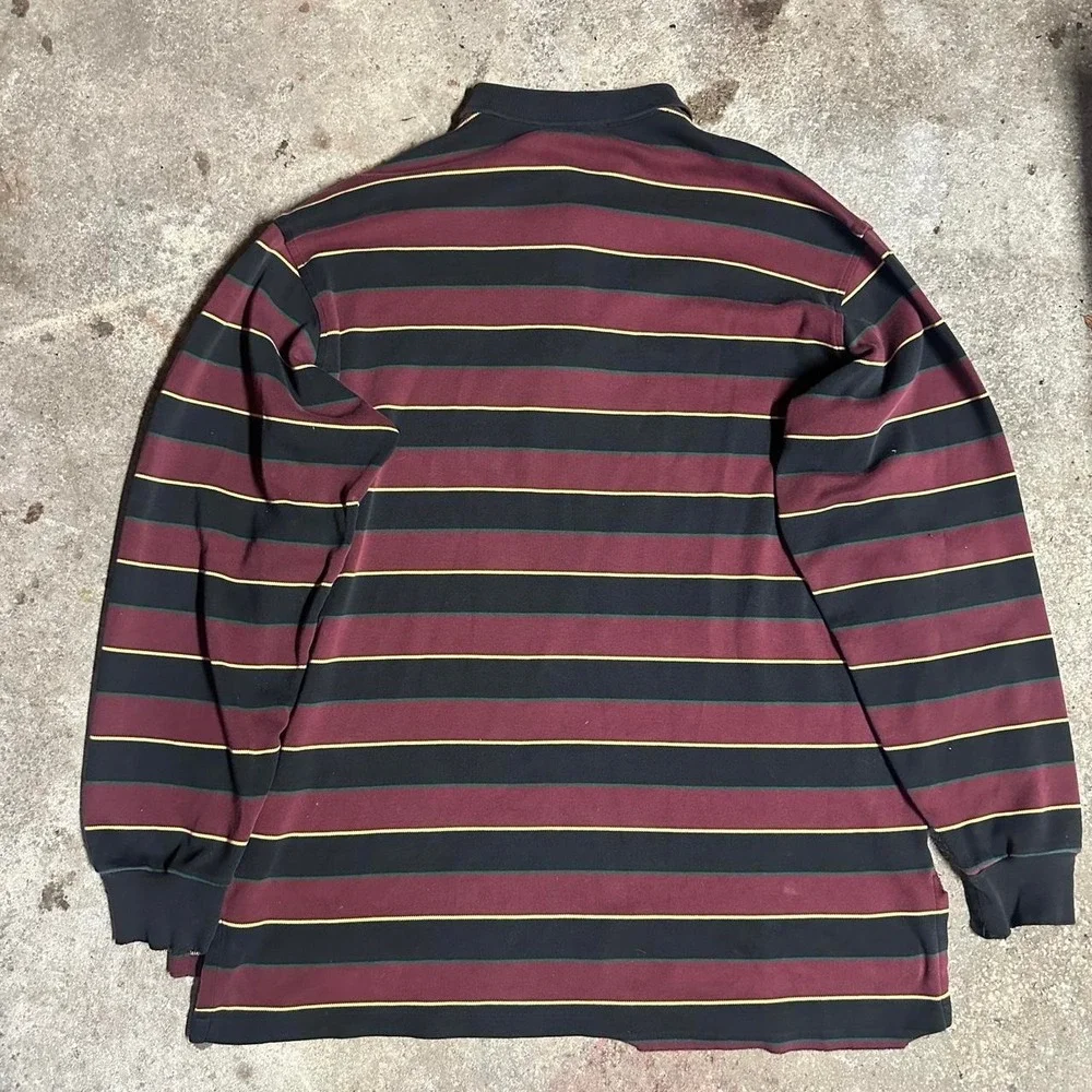 Polo Ralph Lauren long sleeve maroon black striped polo shirt Size Large